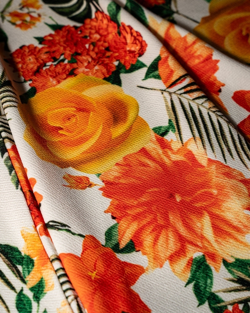 Yellow Floral Print Bodycon Mini Dress - Puff Sleeves