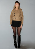 Brown 3d Bowtie Pattern Knit Sweater