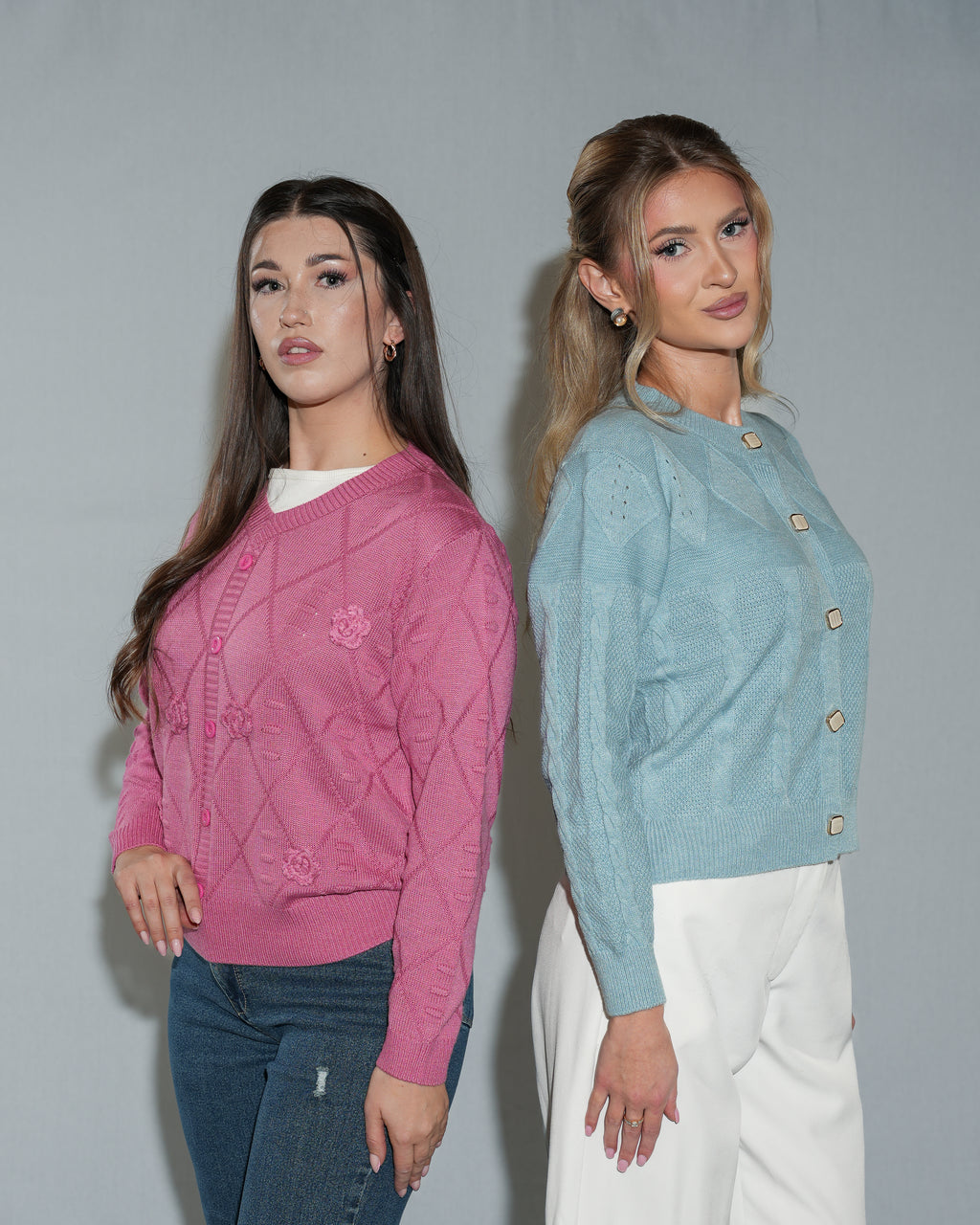 Ice Blue Cropped Cable-Knit Cardigan Sweater