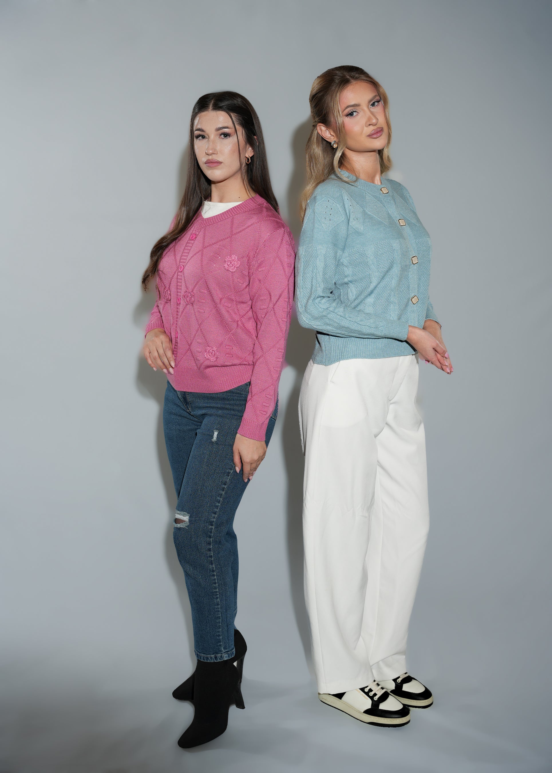 Pink Knit Cropped Sweater with 3D Rose