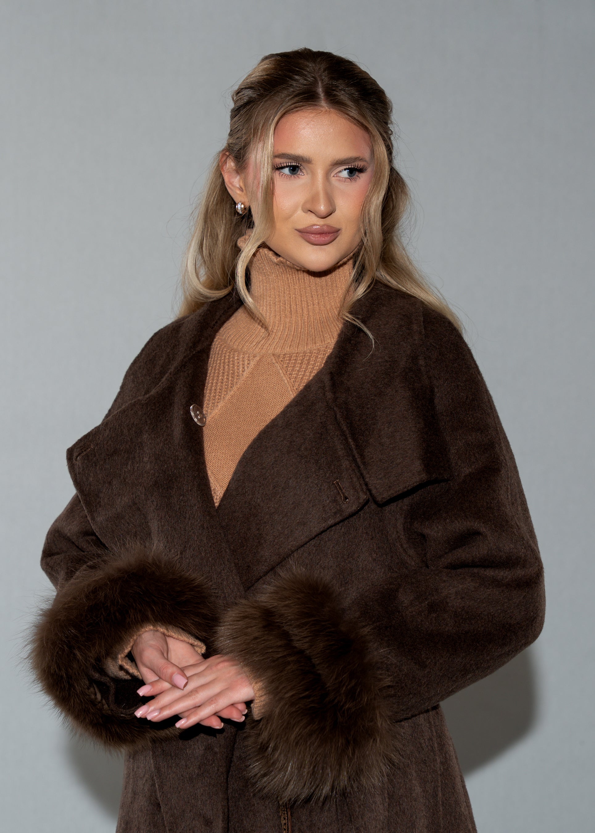 Women's Oversized Turtleneck Sweater Dress - Brown Argyle Knit Tunic