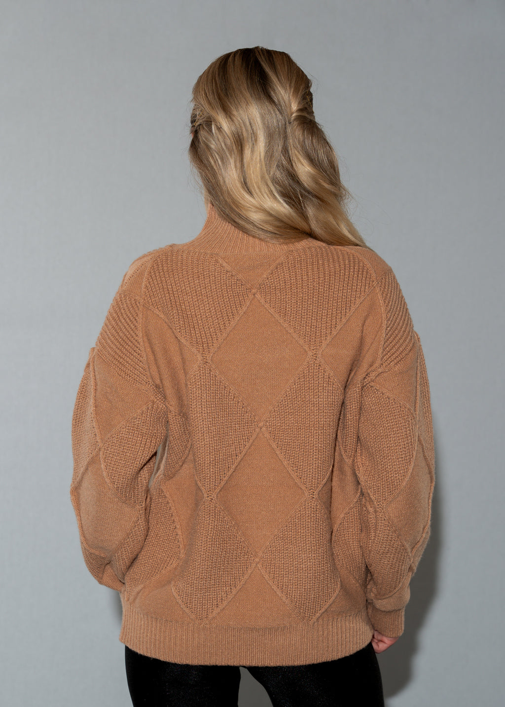Women's Oversized Turtleneck Sweater Dress - Brown Argyle Knit Tunic