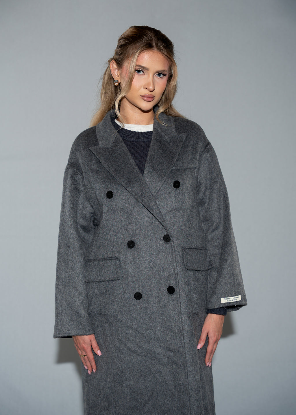 Women's Oversized Double-Breasted Wool Coat - Long Grey Winter Jacket