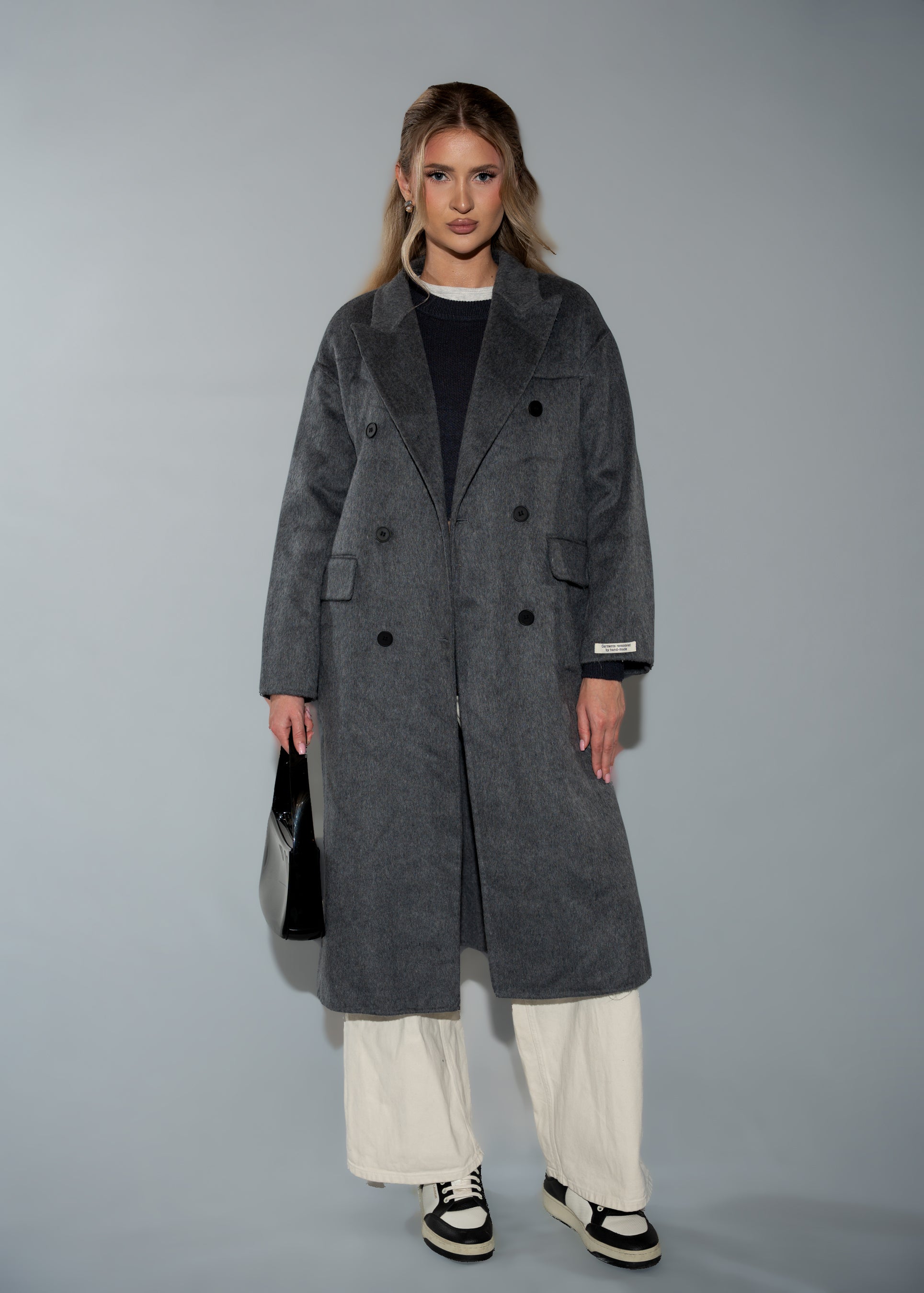 Women's Oversized Double-Breasted Wool Coat - Long Grey Winter Jacket