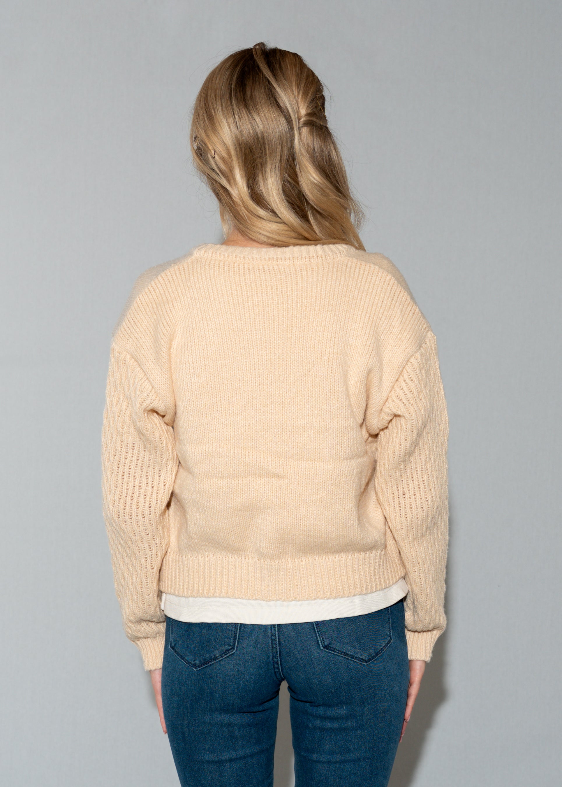 Multicolor Floral Embroidery Beige Knit Cardigan Sweater