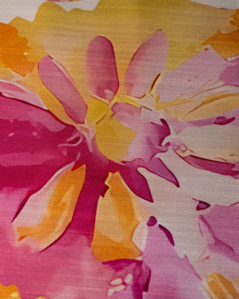 Pink And Orange Floral Midi Dress - Puff Sleeves