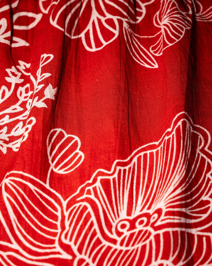 Red Floral Print Midi Dress - Sleeveless