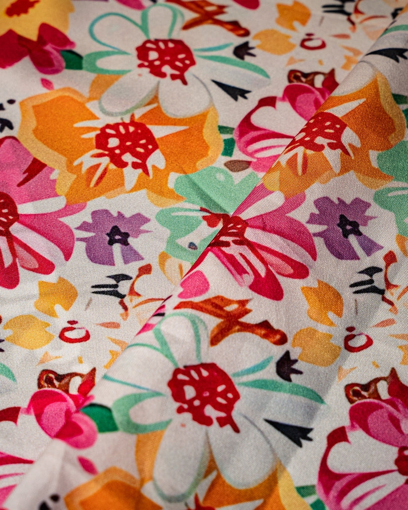 Multicolor Floral Short Dress - Puff Sleeves