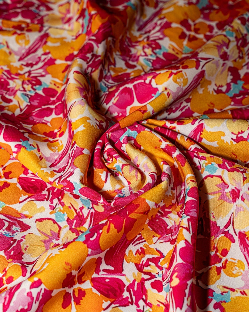 Pink And Orange Multicolor Floral Midi Dress - Sleeveless