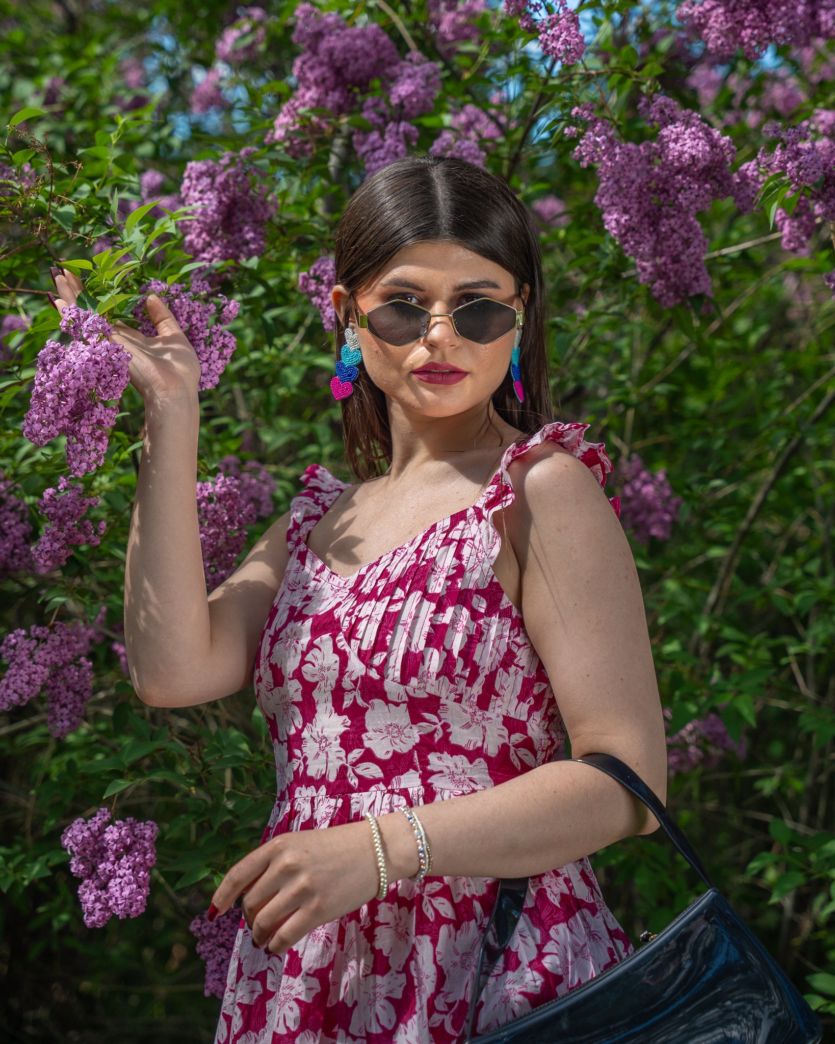 Dark Pink Floral Midi Dress - sleeveless