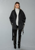 Women's Black Belted Wrap Coat - Wool Blend Short Winter Jacket