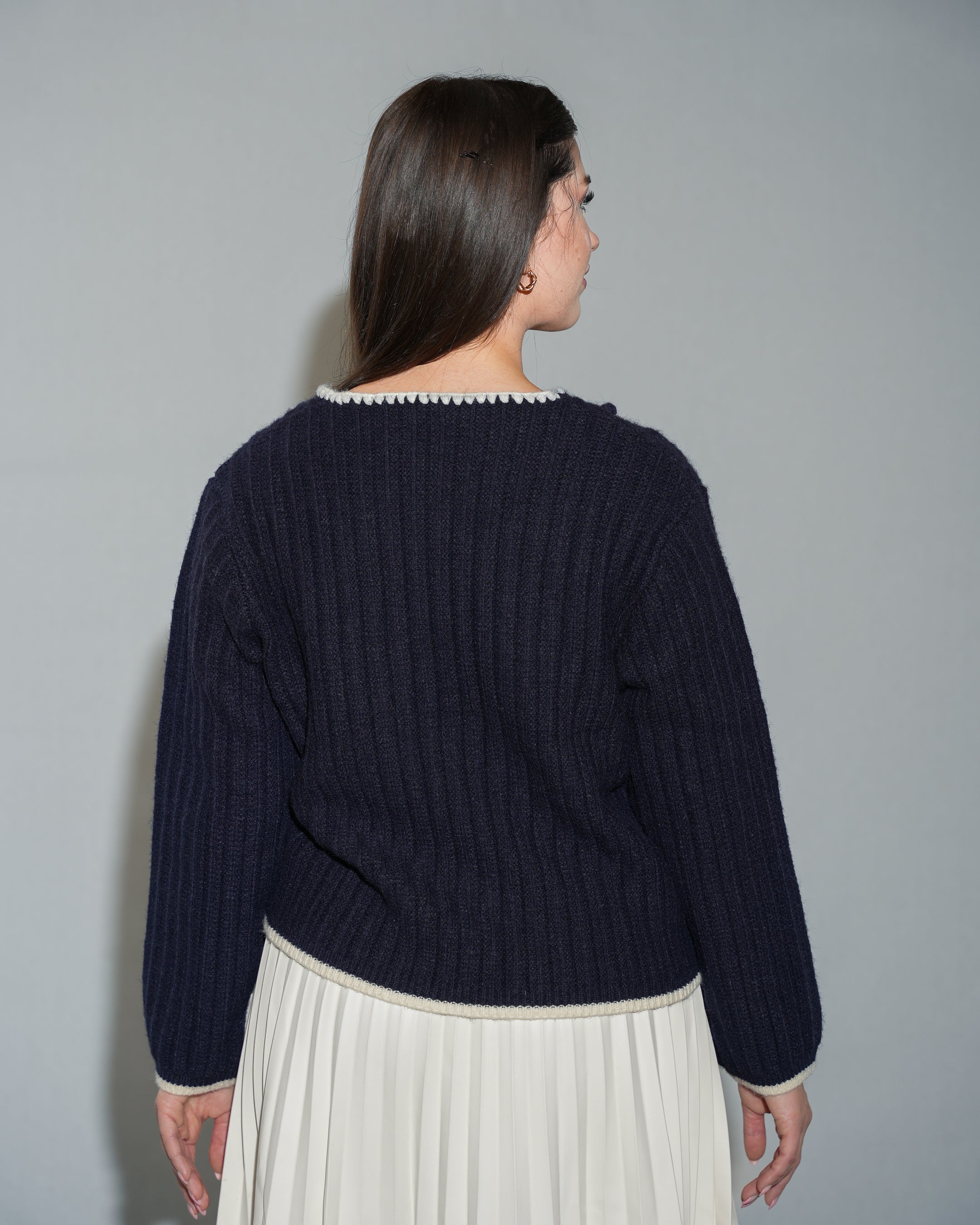 Beige Rose Embroidery Cropped Cardigan Sweater