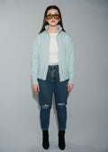 Women's Cable Knit Full-Zip Cardigan Sweater - Light Blue Stand Collar Cardigan