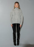 Women's Oversized Turtleneck Sweater Dress - Grey Argyle Knit Tunic
