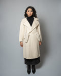 Women's Hooded Wool Blend Overcoat - Long Beige Winter Coat With Gloves