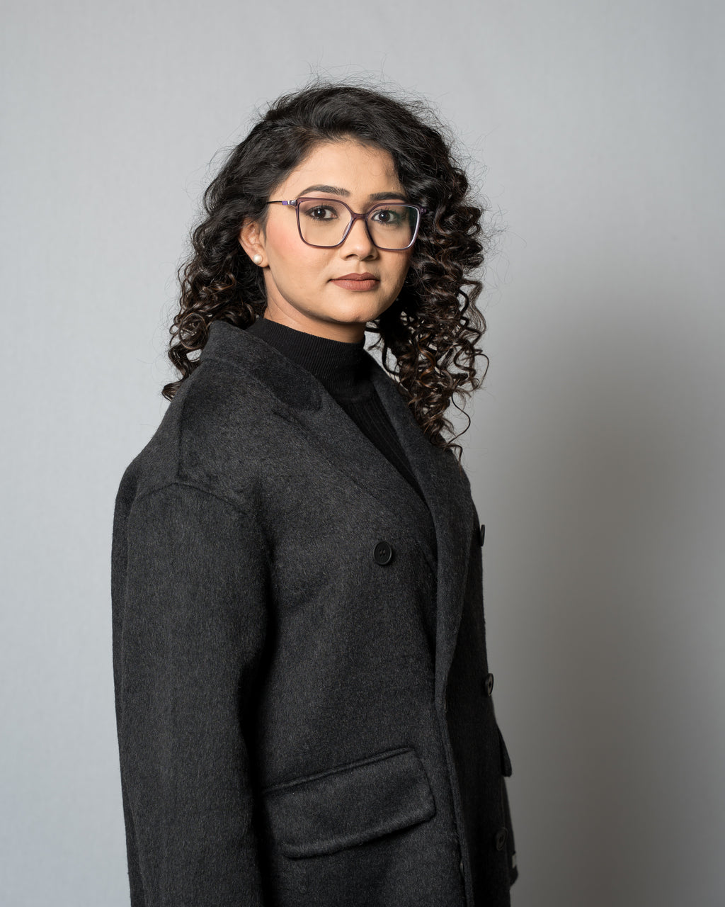 Women's Oversized Double-Breasted Wool Coat - Long Black Winter Jacket