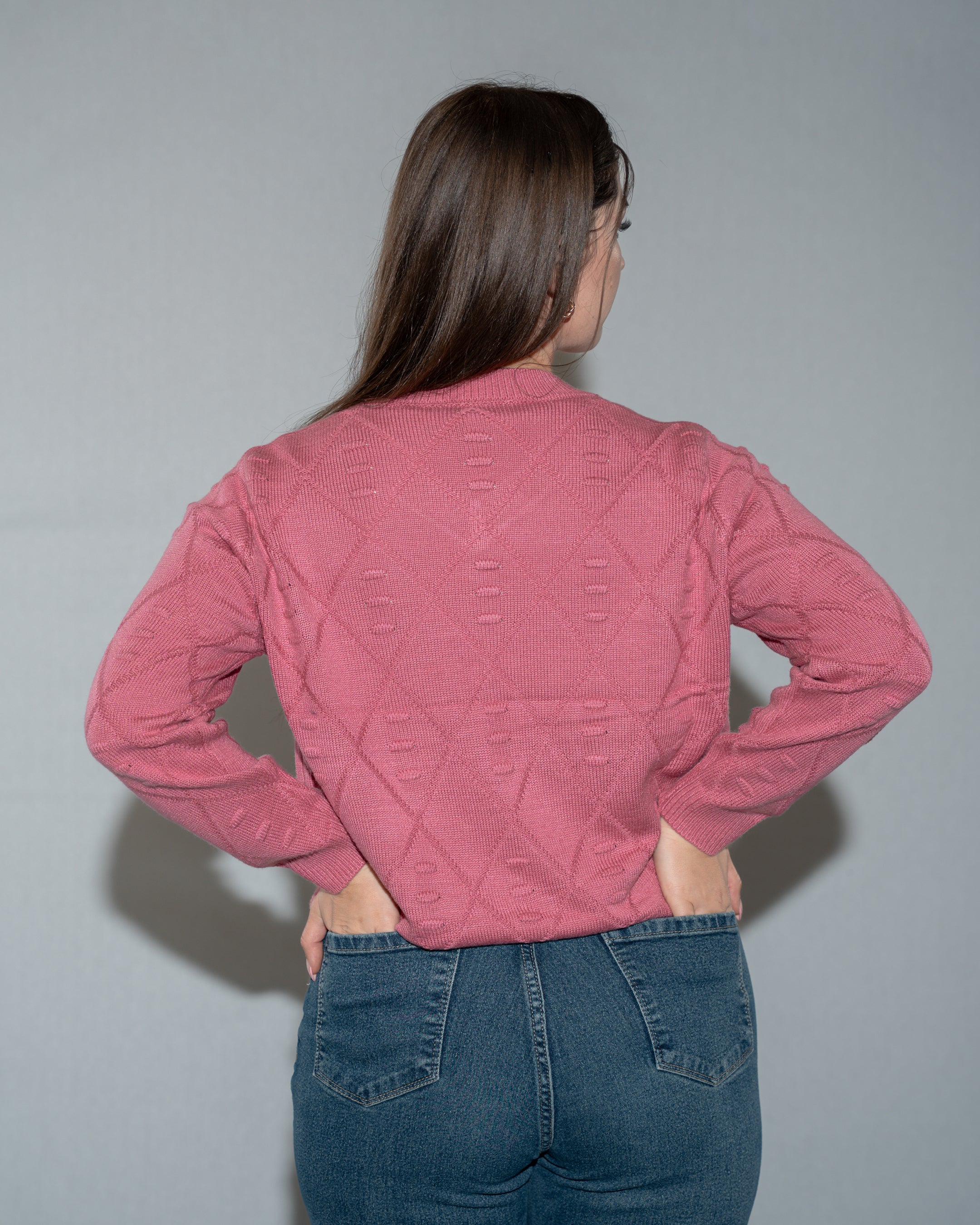Pink Knit Cropped Sweater with 3D Rose