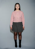 Women's Pink Cable Knit Cardigan - Pearl Button Crew Neck Sweater