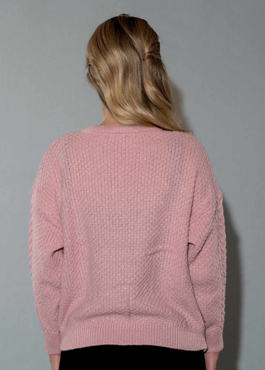 Women's Pink Floral Embroidered Cardigan - Cable Knit Button-Front Sweater