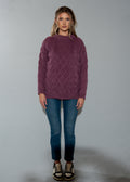 Women's Plum Cable Knit Sweater - Long Sleeve Crew Neck Pullover