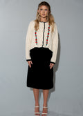 Beige Color Cropped Knitted Cardigan With Rose Embroidery