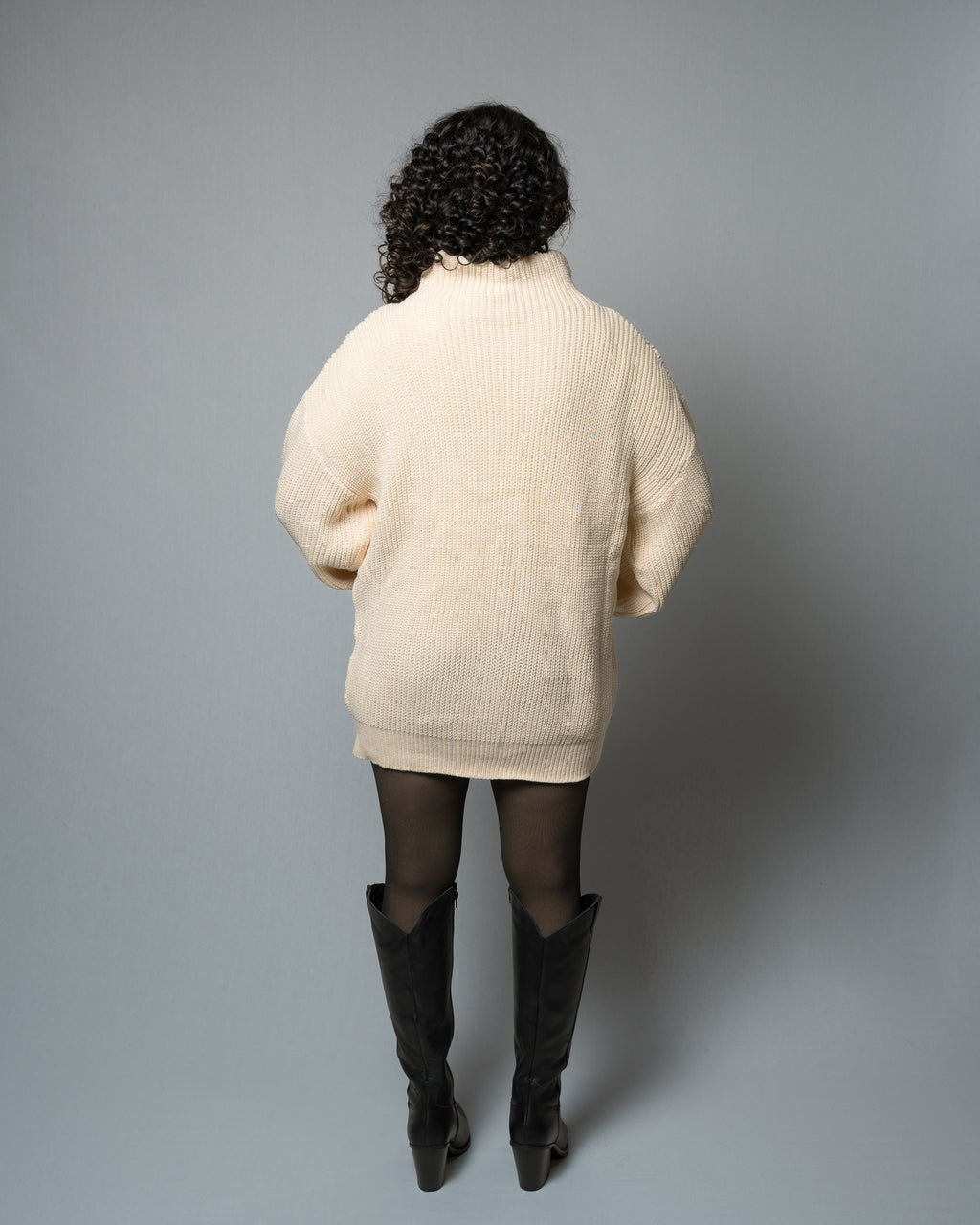 Women's Oversized Turtleneck Sweater Dress - Cream/Beige Knit Tunic