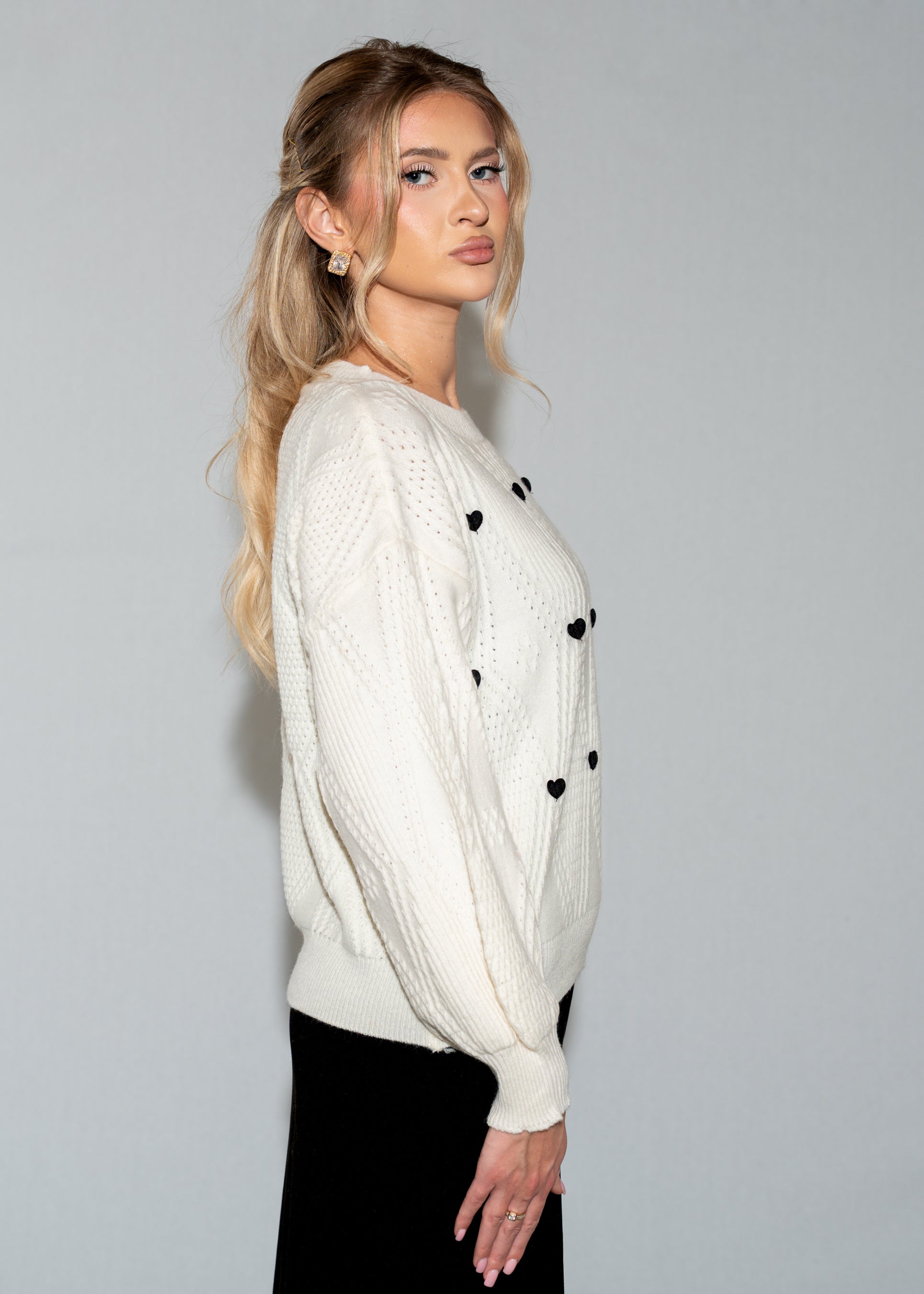 Beige 3D Heart Pattern Sweater