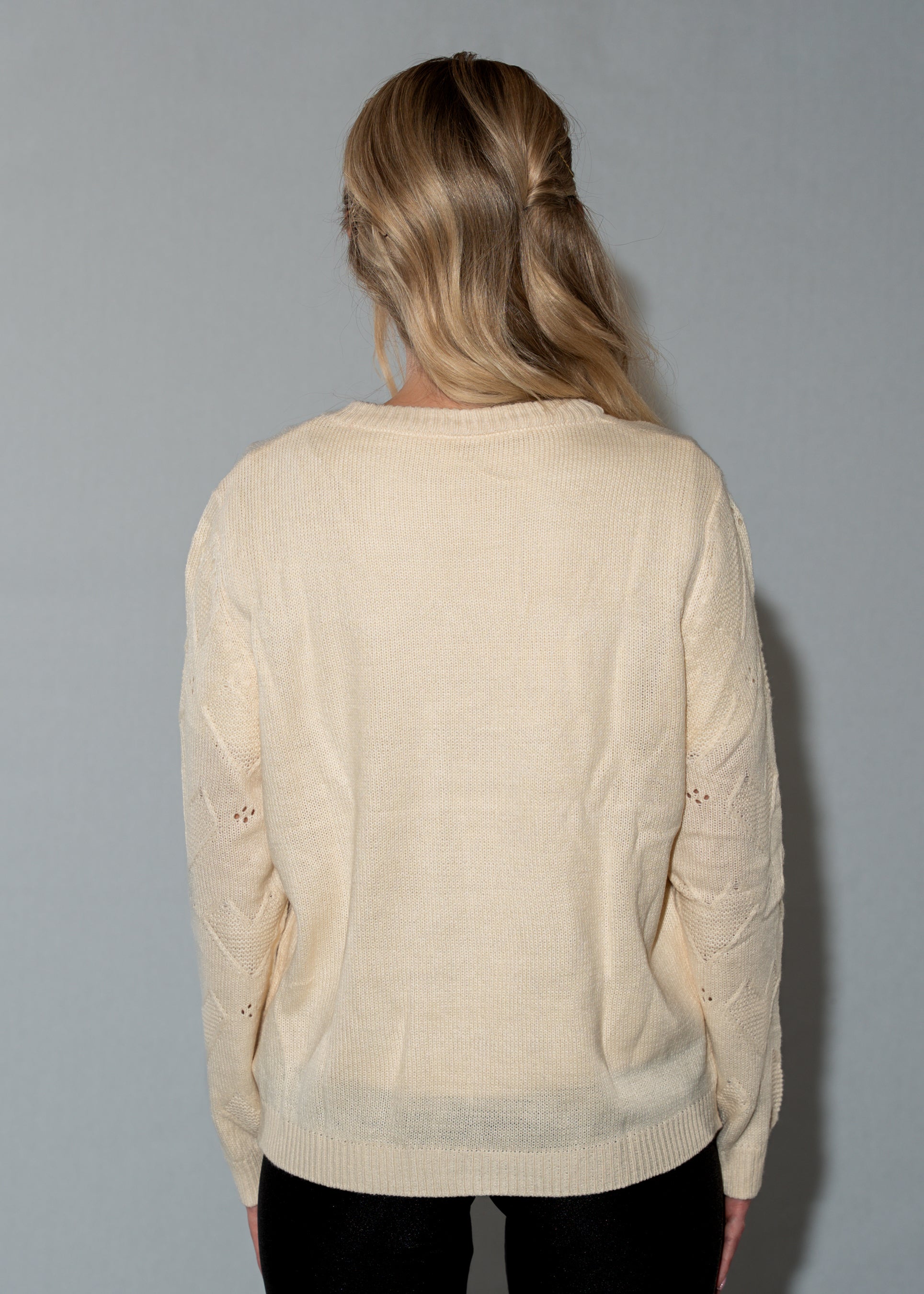 Women's Red Heart Beige Knit Sweater - Long Sleeve Crew Neck Pullover