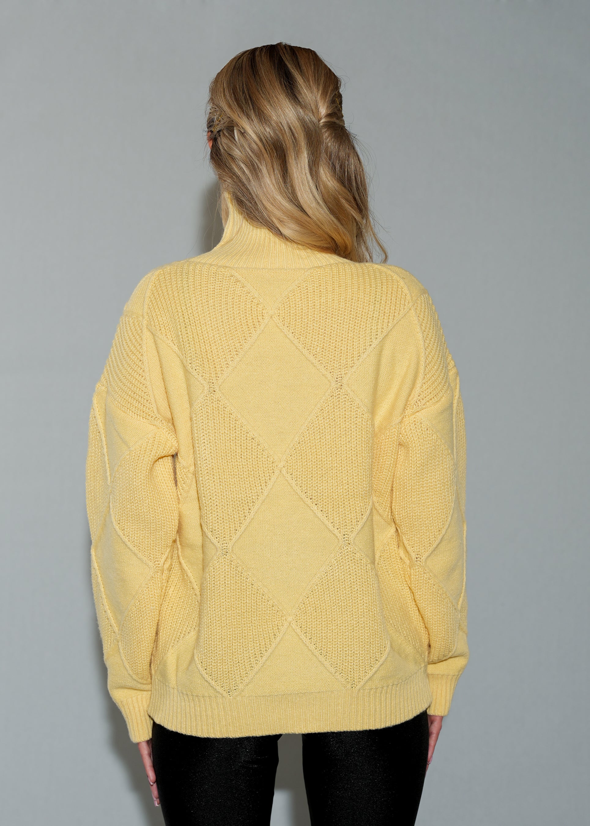 Women's Oversized Turtleneck Sweater Dress - Yellow Knit Tunic