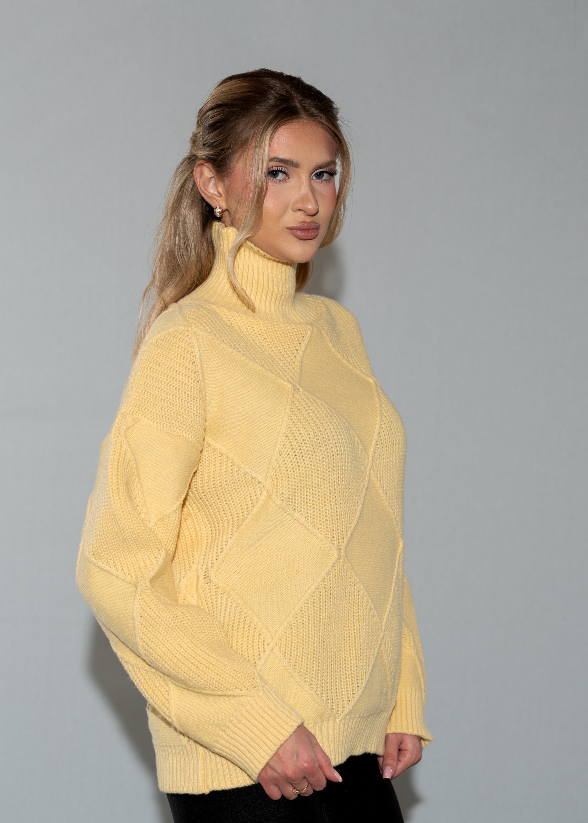 Women's Oversized Turtleneck Sweater Dress - Yellow Knit Tunic