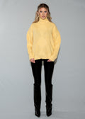 Women's Oversized Turtleneck Sweater Dress - Yellow Knit Tunic