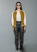 Mustard and Cream Color Knit Jacket with Zip