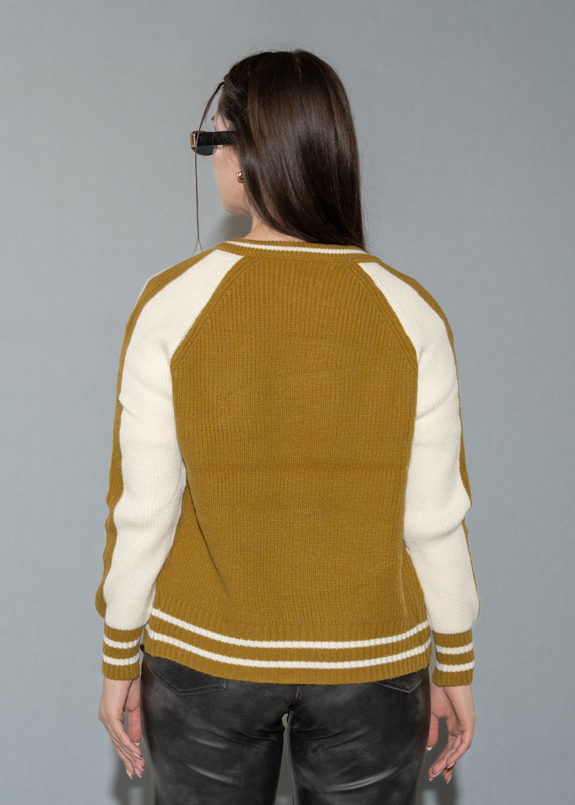 Mustard and Cream Color Knit Jacket with Zip